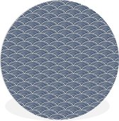 WallCircle - Wandcirkel ⌀ 60 - Golf - Japans - Azië - Blauw - Patronen - Ronde schilderijen woonkamer - Wandbord rond - Muurdecoratie cirkel - Kamer decoratie binnen - Wanddecoratie muurcirkel - Woonaccessoires