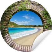 WallCircle - Muurstickers - Behangcirkel - Strand - Zee - Doorkijk - ⌀ 140 cm - Muurcirkel - Zelfklevend - Ronde Behangsticker