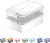 Lunchbox voor volwassenen, Broodbox met 3 compartimenten, Bento box met saushouder en servies, Lunchbox voor magnetron en vaatwasser, Plastic, BPA-vrij, als ontbijtbox, Snackbox, Saladedoos, Wit