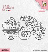 NCCS043 - Nellie Snellen Nellie's Cuties Clearstamp Easter Gnom on Tractor - stempel Pasen - dwerg op trekker - eieren