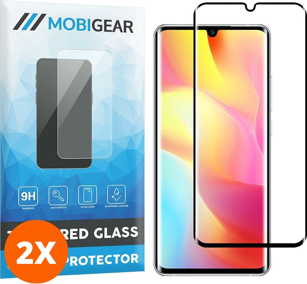 Mobigear Screenprotector geschikt voor Xiaomi Mi Note 10 Lite Glazen | Mobigear Premium Screenprotector - Case Friendly - Zwart (2-Pack)