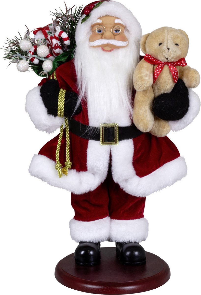 Kerstman decoratie pop - Sander - H45 cm - rood - staand - op poot - beeld - kerst figuur – foto 3