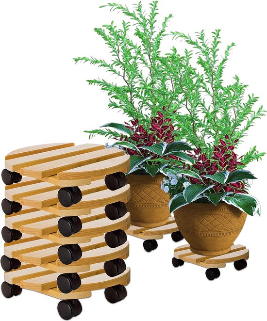 Benson Plantentrolley - op zwenkwielen - hout - 30 cm - tot 50 kg | Fun