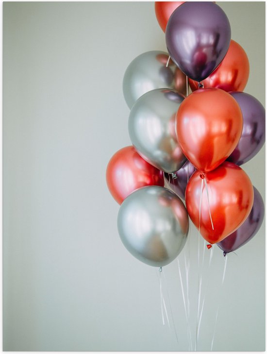 Poster (Mat) - Ballonnen - Metallic - Rood - Paars - Zilver - 75x100 cm Foto op Posterpapier met een Matte look