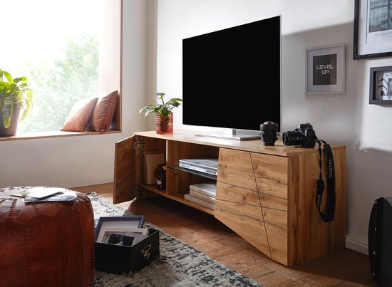 Rootz TV-meubel - Lowboard - TV-dressoir met twee deuren - Modern hoog design TV-meubel - Woonkamer TV-meubel - Eikenhout - 160x50x40 cm