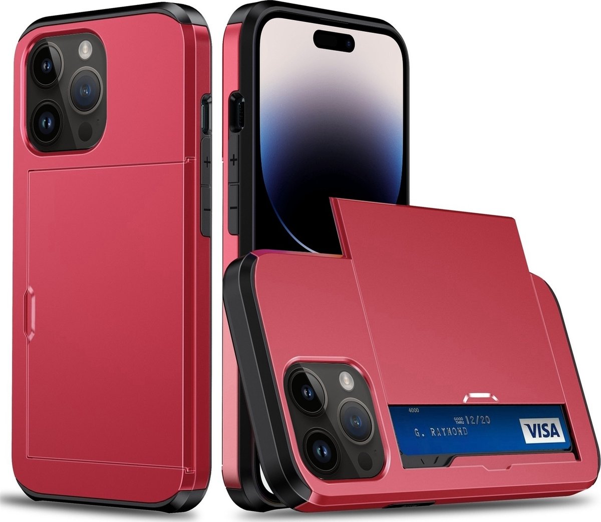 Mobigear Card Telefoonhoesje geschikt voor Apple iPhone 15 Pro Max Hoesje Hardcase Backcover Shockproof met Pasjeshouder - Rood