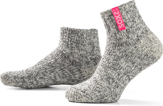 SOXS.co® Wollen sokken | SOX3105 | Grijs | Enkelhoogte | Maat 42-46 | Bubble gum label