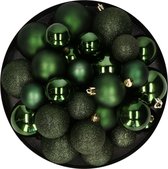 Kerstballen - 30x st - donkergroen - 4, 5, 6 cm - kunststof - mat-glans-glitter