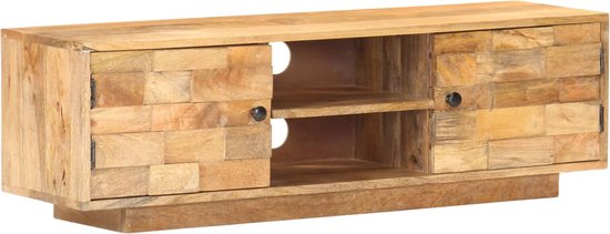 The Living Store Meuble TV en bois - Style classique - Bois de manguier Massief - Finition naturelle - 116x30x35 cm