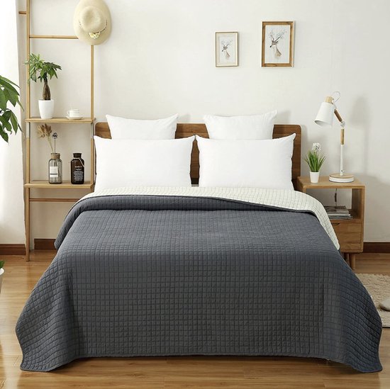Bedsprei velours (240 x 260 cm) Gaufré Taupe - Beddengoed