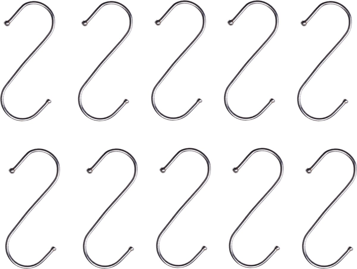 QUVIO Ophanghaken - Haken - Kleding haken - Losse haken voor theedoeken - Handdoekhaak voor in de keuken - S-Haken - Keukenhaak - 9,5 cm - 10 stuks - Staal - Zilver