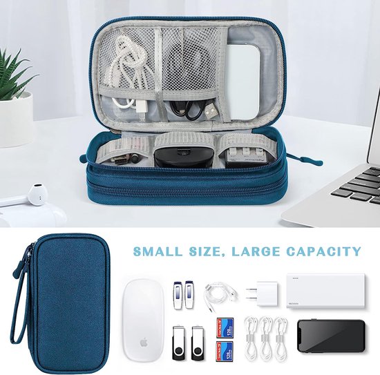 Waterdichte Kabelorganizer – Dubbellaags, 21x13x5 Cm, Met 7 Netvakken, Ideaal Voor Opladers, Powerbank En USB-kabels (grijs)