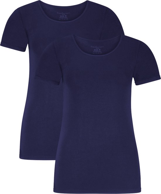 Comfortabel & Zijdezacht Bamboo Basics Kate - Bamboe T-shirts (Multipack 2 stuks) Dames - Korte Mouwen - Navy - XL