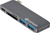 eSTUFF ES84121-GREY, USB 3.2 Gen 1 (3.1 Gen 1) Type-C, Grijs, MicroSD (TransFlash), USB 3.2 Gen 1 (3.1 Gen 1) Type-A, Aluminium, China