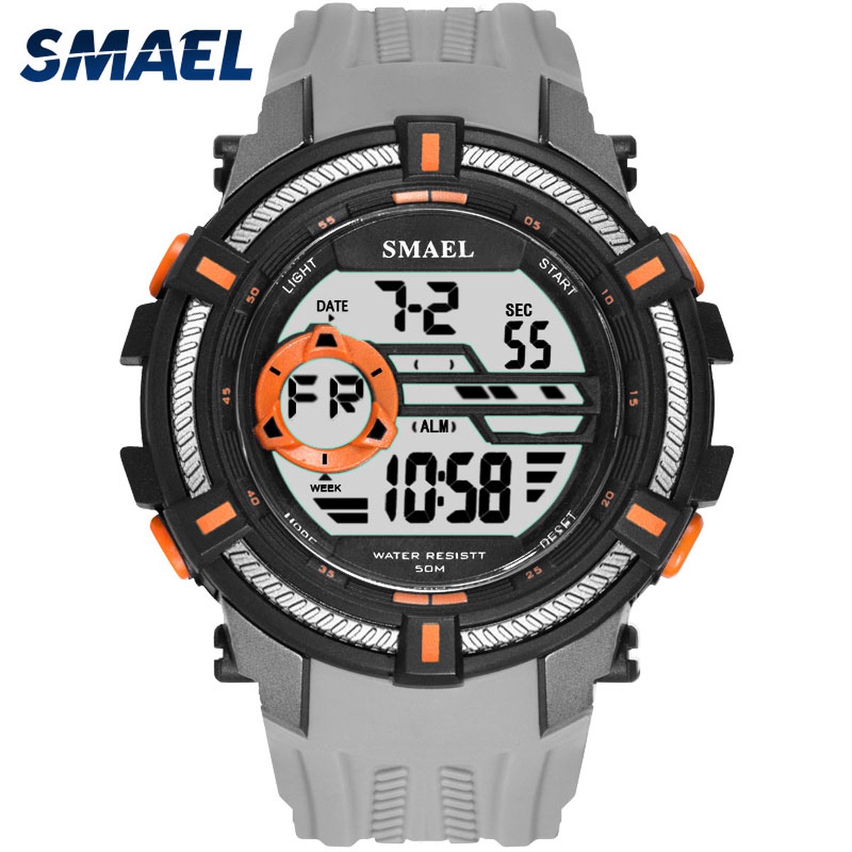 Shockbestendig Heren Horloge Grijs | Smael | 1616 | Shock | Waterdicht | Glow in dark | Mud Master | Leger ARMY | Licht | Rubberen band | Timer | Eyecatcher | Master | Cadeau