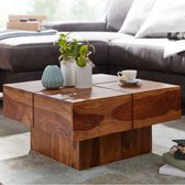 Table basse Rootz 57,5x57,5x30 cm table basse en bois de sesham massif carrée - Table basse Design table basse solide - Petite table de salon moderne