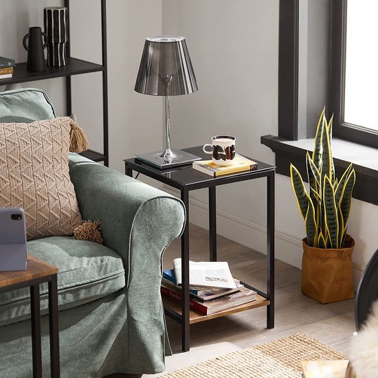 Set van 3 bijzettafels mango met zwart onderstel - Gratis thuisbezorgd - Houten Meubel Outlet