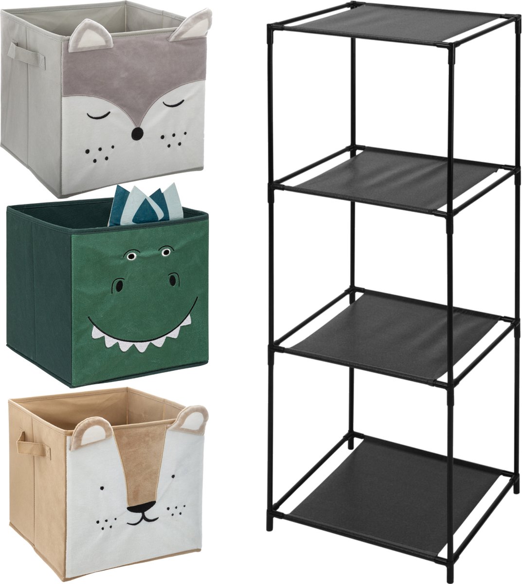 Kastmandjes/opberg Manden - 3x Dieren Gezichtjes - Rek 68 X 68 Cm