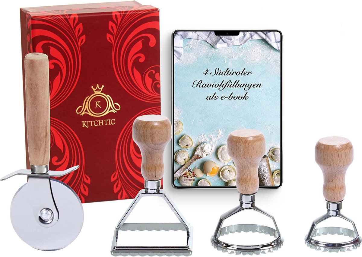 Kitchtic® Premium Ravioli Cutter Set 6 gedeeltelijk - de perfecte voormalige set van Ravioli om eenvoudig dumplingszakken te maken, beste kwaliteit raviolia messen, Ravioli Schneider Gift Box