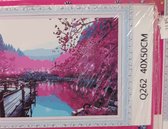 Diamond painting op canvas - In kader diamond painting - 40 x 50cm - Roze bomen