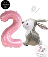 Snoes - Stampertje Basis ballon set XXL Cijferballon Baby Roze Pink Nude 2 - Lief Konijn + Cijfer Ballon 2 Jaar - Helium Geschikt