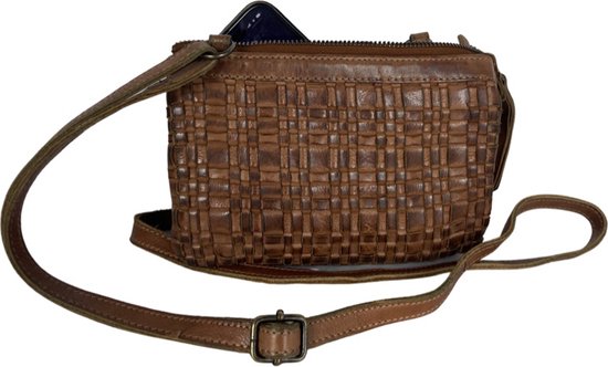 Crossbody dames tas – Cognac Leer – Telefoontasje – Clutch – Dames tas - Festival – Portemonnee Dames - Tasje - Arrigo