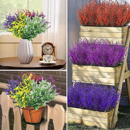 Weldomcor 9 Bundels Kunstbloemen Outdoor UV Bestand Nep Viooltje Bloemen Zomer Decoratie Bloemen DIY Tafels Party Thuis Groen Struiken Planten Veranda