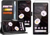 Hoesje geschikt voor Google Pixel 7a - Screen Protector GlassGuard - Book Case Leer Pasjeshouder Zwart & Screenprotector