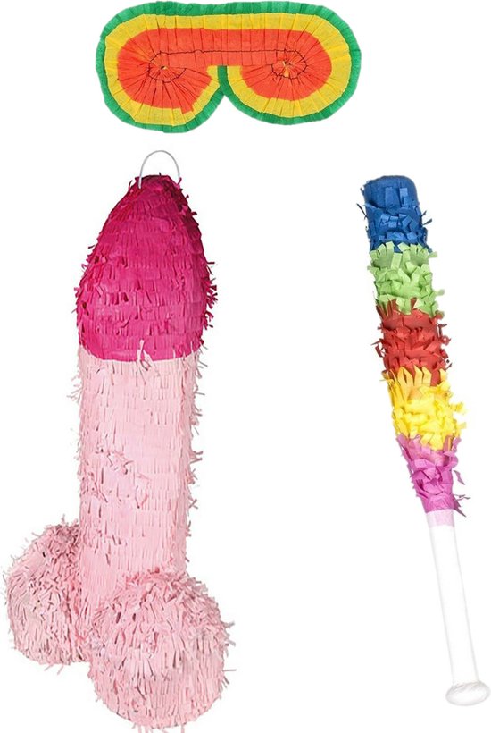 Foto: Funny fashion verjaardag pinata penis piemel 46 x 30 cm set met stok en masker