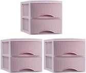 Plasticforte thuis kantoor organizer ladeblok - 3x - 2 lades - 25 x 37 x 26 cm - kunststof - roze