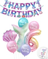 Snoes - Cijfer ballon 6 Regenboog - Zeemeermin - Plus Ballonnen Pakket - Verjaardag Slinger Mermaid