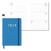 MGPcards - Agenda 2024 - A5 (21,5x15,5 cm) - Foliedruk - Week op 2 pagina's - Blauw Honingraat