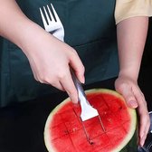 2-in-1 RVS Watermeloen snijder met vork - watermeloen mes - Roestvrij Staal - Meloensnijder - watermeloen vork - Fruitsalade