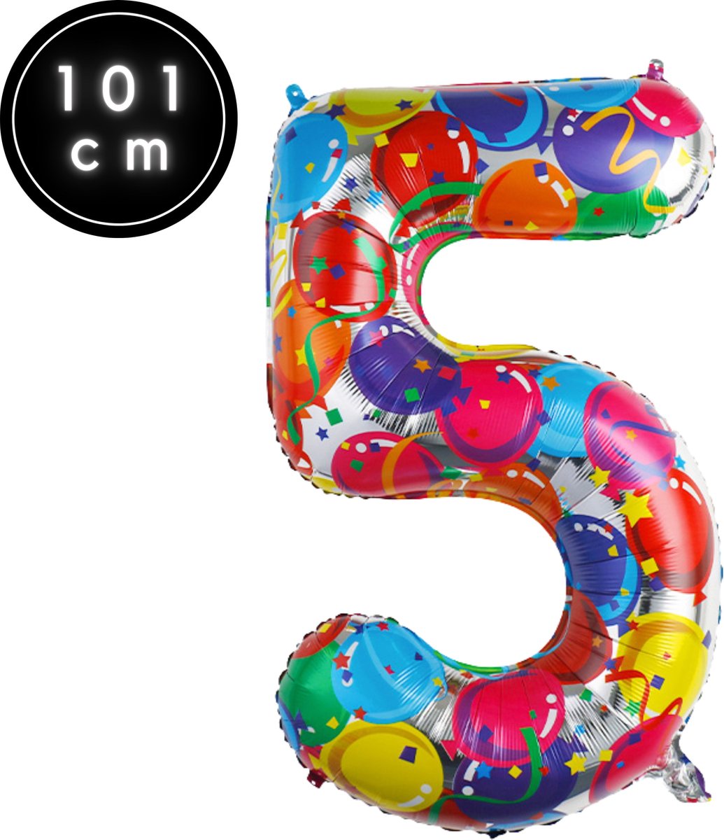 Fienosa Cijfer Ballonnen nummer 5 - Confetti patroon - 101 cm - XL Groot - Helium Ballon- Verjaardag Ballon - Carnaval Ballon - Leeftijd verjaardag - Verjaardagsballon - Verjaardag