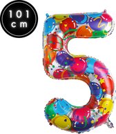 Fienosa Cijfer Ballonnen nummer 5 - Confetti patroon - 101 cm - XL Groot - Helium Ballon- Verjaardag Ballon - Carnaval Ballon