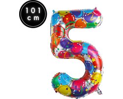 Fienosa Cijfer Ballonnen nummer 5 - Confetti patroon - 101 cm - XL Groot - Helium Ballon- Verjaardag Ballon - Carnaval Ballon - Leeftijd verjaardag - Verjaardagsballon - Verjaardag