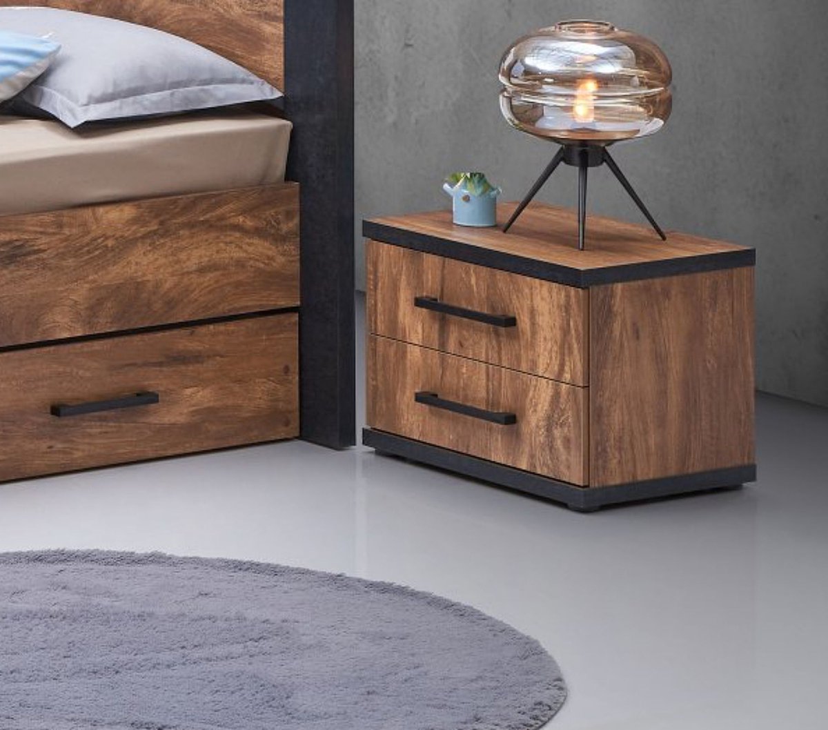 BELFURN Ellen - nachtkast 2 laden - kleur acacia bruin met zwart