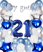 Snoes Ballonnen 21 Jaar Set Mega Blauw Zilver Ballon - Compleet Feestpakket Cijferballon 21 Jaar - Verjaardag Versiering DIY Slinger Happy Birthday – Folieballon – Latex Ballonnen - Helium Ballonnen