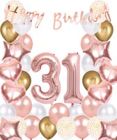 Snoes Ballonnen 31 Jaar Rose Gold White Dots - Compleet Feestpakket met cijfer ballon 31 jaar - Verjaardag Versiering Slinger Happy Birthday – Folieballon – Latex Ballonnen - Helium Ballonnen - Rose Feestpakket