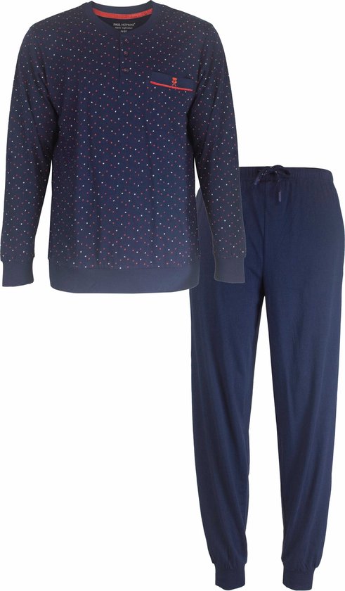 PHPYH1307A Paul Hopkins Set Pyjama Homme Imprimé Motif Fin - 100% Katoen Peigné - Blauw Foncé - Tailles: L