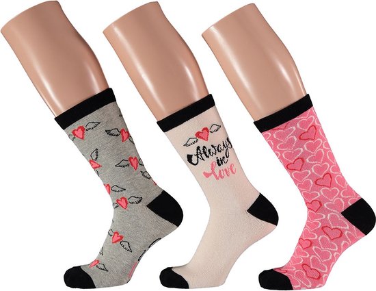 Apollo - Giftset sokken valentijn - Rose/Grijs - Maat 36/41 - 3-Pack -  Valentijn... | bol
