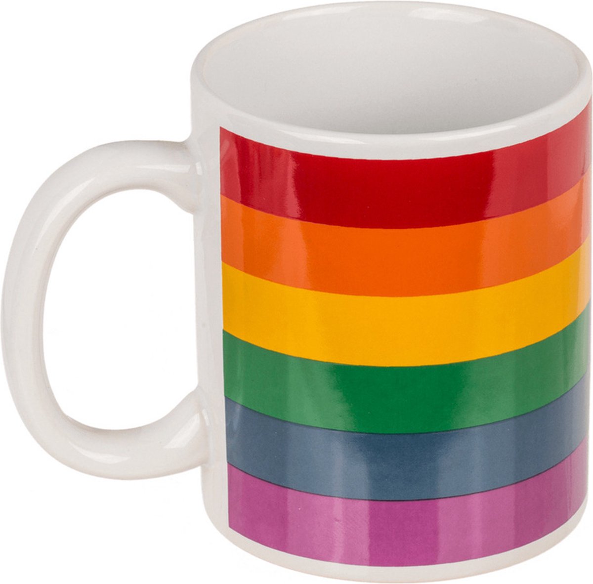 Koffiemok/drinkbeker - Pride/regenboog thema kleuren - keramiek - 9 x 8 cm