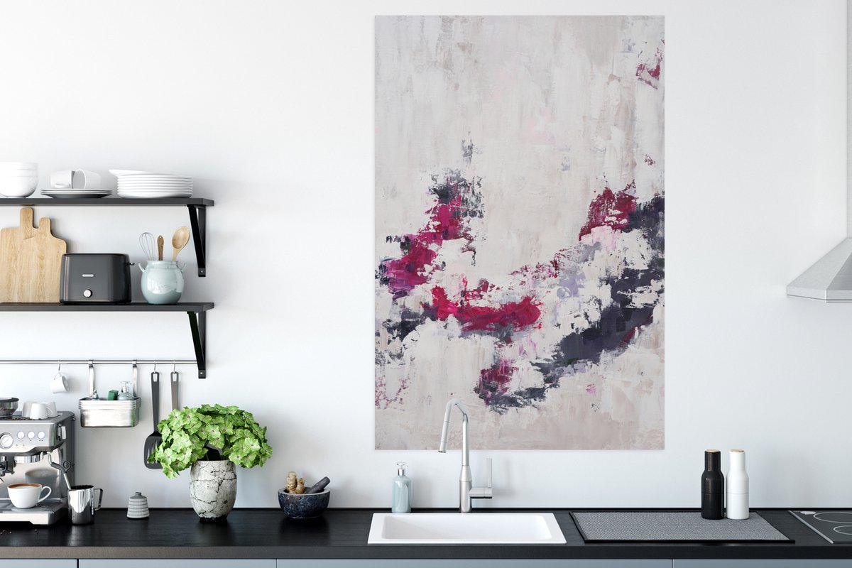 Poster Verf - Roze - Grijs - Kunst - 80x120 cm