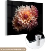 MuchoWow® Peinture sur verre - Dahlia - Fleurs - Rose - Zwart - Botanique - 80x60 cm - Peintures sur verre acrylique - Photo sur Glas