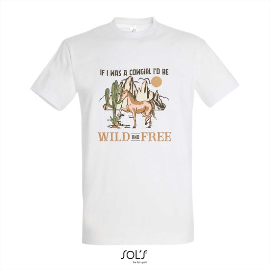 T-shirt If i was a cowgirl i'd be wild and free - T-shirt korte mouw - Wit - 8 jaar