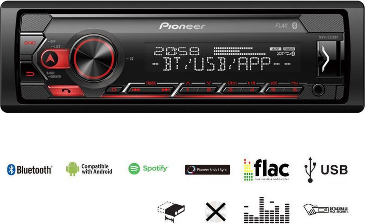 Pioneer MVH-S320BT - Autoradio met Bluetooth - USB - 1 Din - iOS & Android Compatibel - 4 x 50 Watt – foto 3