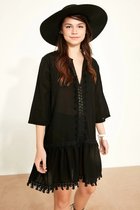 Zwarte Pareo Strandkleding -One size- Mini jurk Pareo van 100% katoen - Strandjurk voor dames, bikini cover-up ,strandponcho, pareo, mini-jurk, beachwear