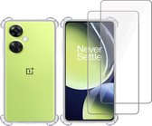 Hoesje geschikt voor OnePlus Nord CE 3 Lite 5G + 2x Screenprotector – Tempered Glass - Extreme Shock Case Transparant