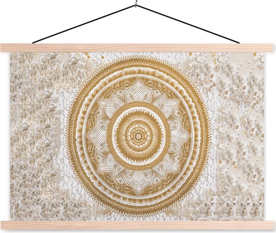 Posterhanger incl. Poster - Schoolplaat - Mandala - Bloemen - Goud - Wit - Design - Blanke latten