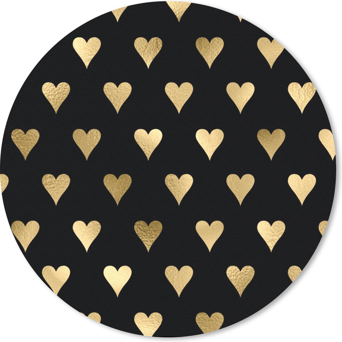 Muismat rond 40x40 cm - Mousepad Hartje - Goud - Luxe - Zwart - Patronen - Ronde muismatten